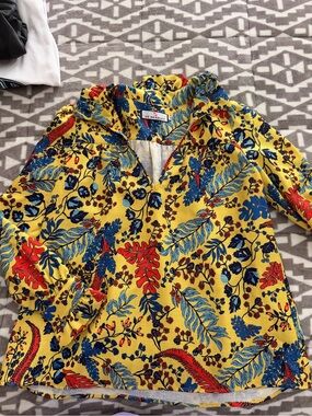 C.K. Bradley Yellow Floral V-Neck Blouse
